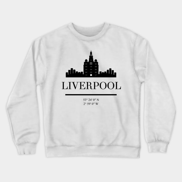 LIVERPOOL ENGLAND BLACK SILHOUETTE SKYLINE ART Crewneck Sweatshirt by deificusArt